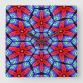 Horloge Carrée Motif de Fleurs de tissus rouges (Recto)