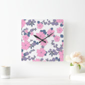 Horloge Carrée Motif DE FLEURS ROSE ET PURPLE (Maison)