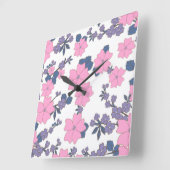 Horloge Carrée Motif DE FLEURS ROSE ET PURPLE (Angle)