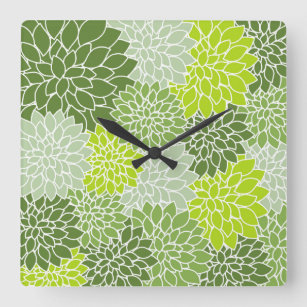 Horloge Carrée Motif de fleurs vertes