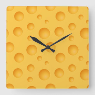 Horloge Carrée Motif de fromage jaune