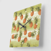 Horloge Carrée Motif de fruits vert orange tropicale à l'ananas (Angle)