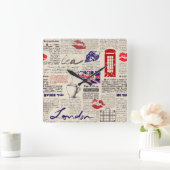 Horloge Carrée Motif de journal londonien (Maison)