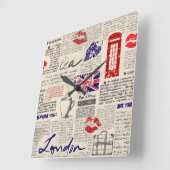 Horloge Carrée Motif de journal londonien (Angle)