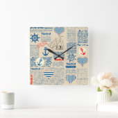 Horloge Carrée Motif de journal nautique (Maison)