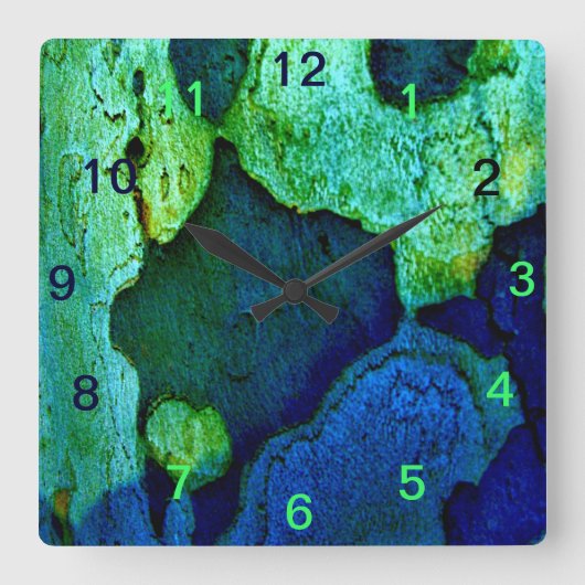 Horloge Carrée Motif de la nature bleu-vert (Recto)