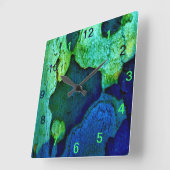 Horloge Carrée Motif de la nature bleu-vert (Angle)