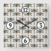 Horloge Carrée Motif de libellule coloré (Recto)