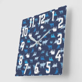 Horloge Carrée Motif de Longhorns à motif bleu (Angle)