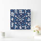 Horloge Carrée Motif de Longhorns à motif bleu (Maison)