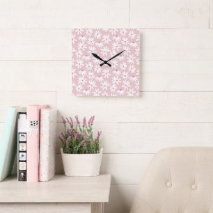 Horloge Carrée Motif de marguerites d'été rétro Petit #4 #motif