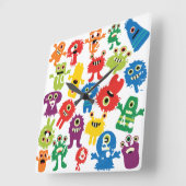 Horloge Carrée Motif de Monstres colorés et amusants (Angle)