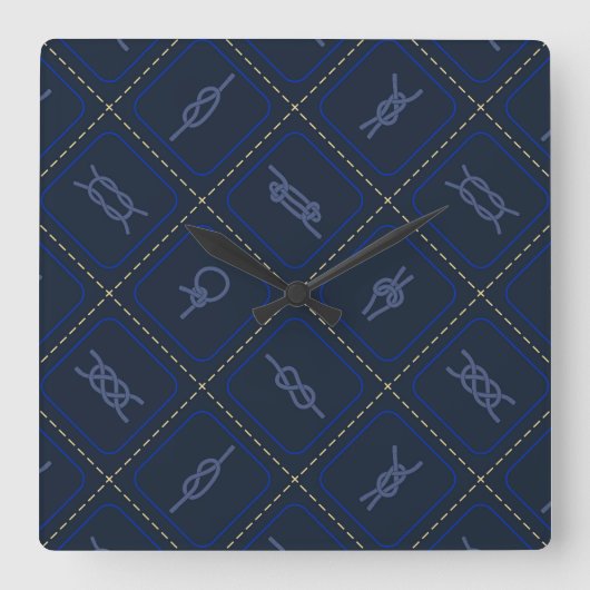 Horloge Carrée Motif de noeud de corde nautique (Recto)