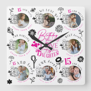 Horloge Carrée Motif de photo personnalisé pour l'anniversaire d'