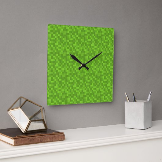 Horloge Carrée Motif de pixel vert Rétro 8 bits de jeu (Bureau)