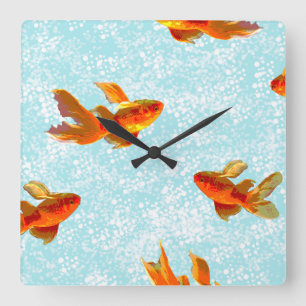 Horloge Carrée motif de poisson d'or
