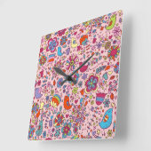Horloge Carrée Motif de printemps avec fleurs colorées (Angle)