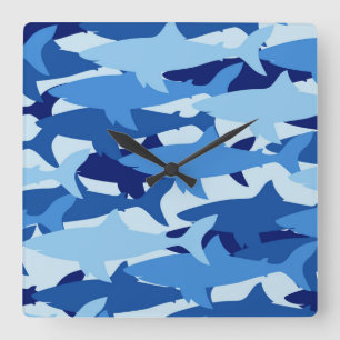 Horloge Carrée Motif de requin bleu