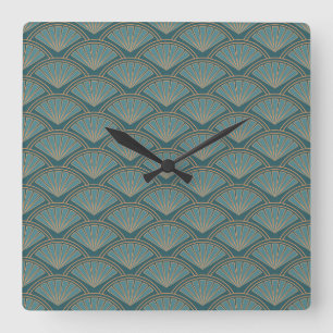 Horloge Carrée Motif de style Art déco en bleu turquoise