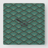 Horloge Carrée Motif de style Art déco en vert turquoise (Recto)