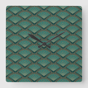 Horloge Carrée Motif de style Art déco en vert turquoise