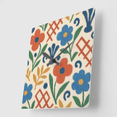 Horloge Carrée Motif de Trellis Floral (Angle)