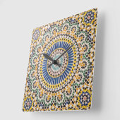 Horloge Carrée Motif de tuiles géométriques, Maroc (Angle)