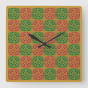 Horloge Carrée Motif de vacances Fleur-de-Lis Rouge Vert