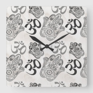 Horloge Carrée Motif de yoga de Hamsa