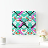 Horloge Carrée Motif de zigzag turquoise tiré par la main (Maison)