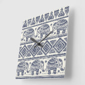 Horloge Carrée Motif d'éléphant ethnique bleu (Angle)