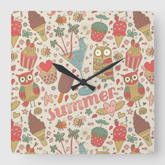 Horloge Carrée Motif D'Été Avec Glace (Recto)