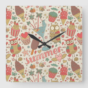 Horloge Carrée Motif D'Été Avec Glace