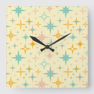 Horloge Carrée Motif d'étoiles rétro colorées