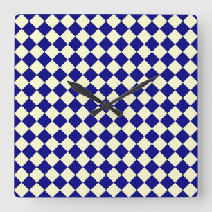 Horloge Carrée Motif diamant à carreaux bleu jaune