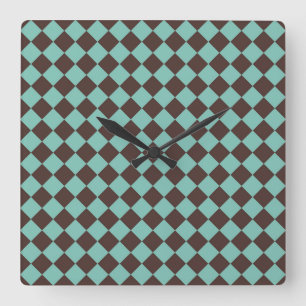 Horloge Carrée Motif diamant à carreaux brun sarcelle