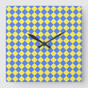 Horloge Carrée Motif diamant jaune bleu Checker