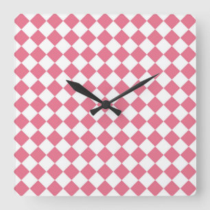 Horloge Carrée Motif du vérificateur de diamants rose blanc