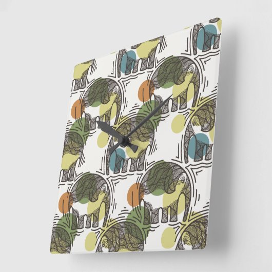 Horloge Carrée Motif éléphant (Angle)