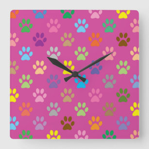 Horloge Carrée Motif empreinte de patte coloré
