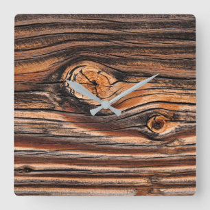 Horloge Carrée Motif en bois de grain
