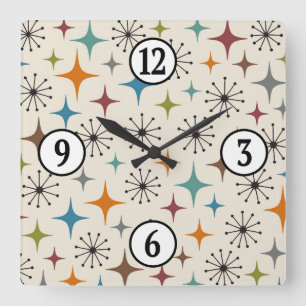 Horloge Carrée Motif en étoile éclatée de style Mid Century Moder