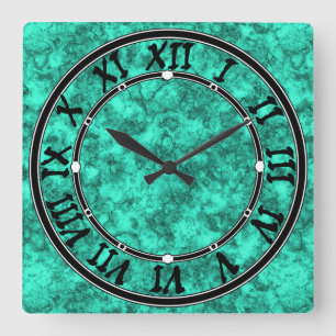 Horloge Carrée Motif en marbre clair turquoise