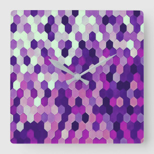 Horloge Carrée Motif en nid d'abeille en couleurs prune royale et