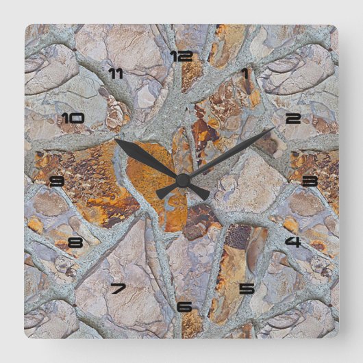 Horloge Carrée Motif en pierre naturelle rustique Imprimer 2 (Recto)