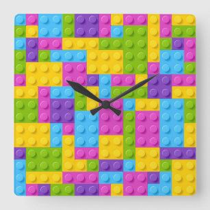 Horloge Carrée Motif en plastique de blocs de construction