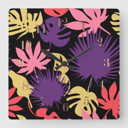 Horloge Carrée Motif feuille tropical sans couture (Recto)