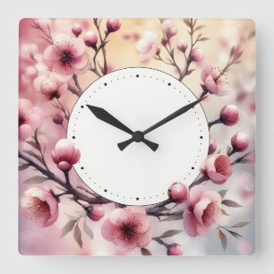 Horloge Carrée motif floral
