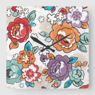 Horloge Carrée Motif floral 5 d'élégance abstraite