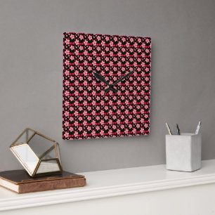 Horloge Carrée Motif floral de fleurs de cerisier, fleurs roses